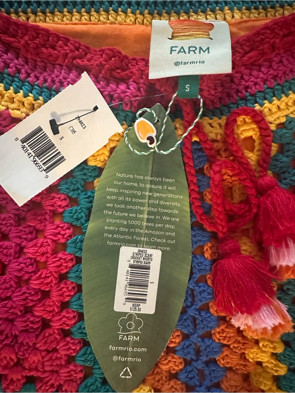NWT FARM Rio Striped Scarf Crochet Shorts multi color  size small - Picture 3 of 15